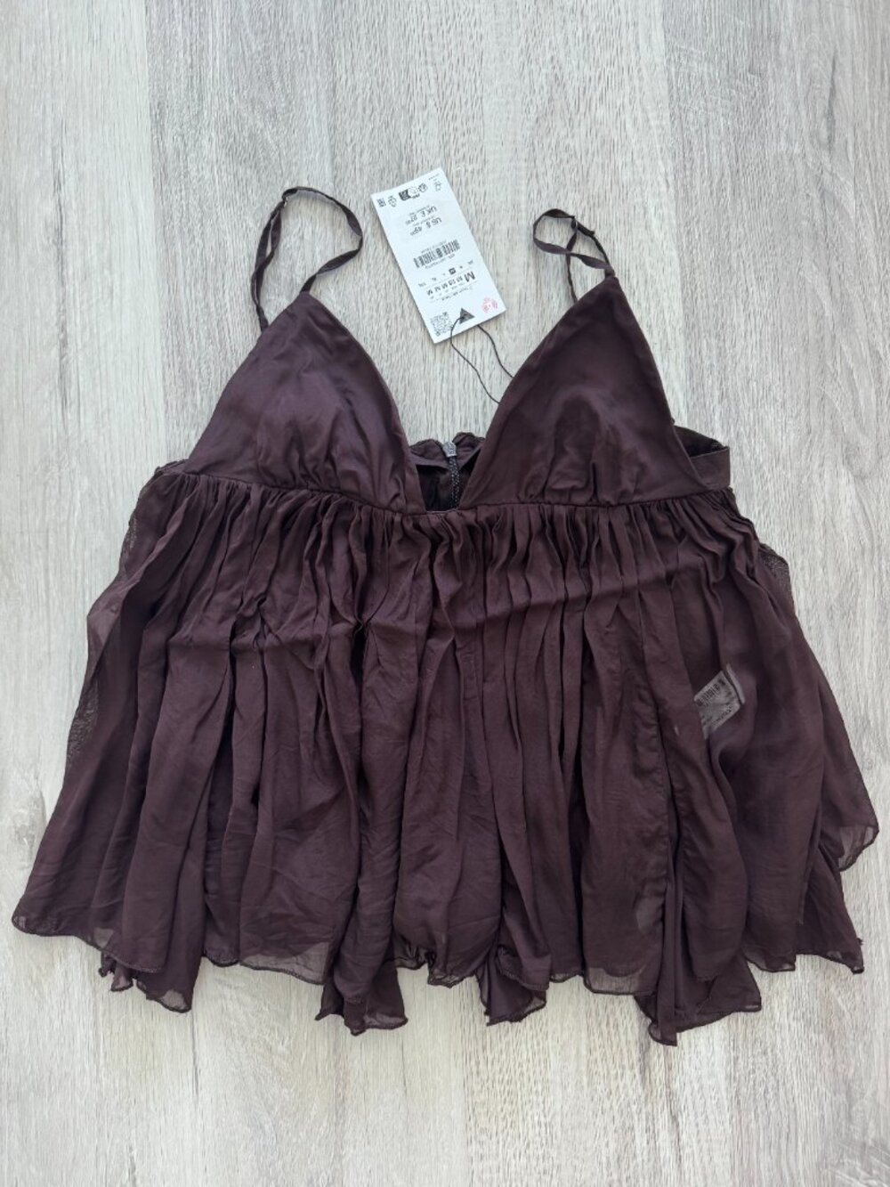 ZARA Brown Semi-Sheer Pleated Cami Top NWT Size M - Picture 7 of 15